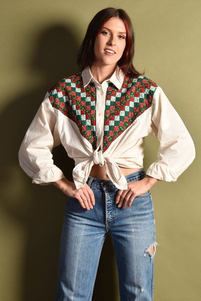 Kristine 1980s Patchwork Holiday Blouse
