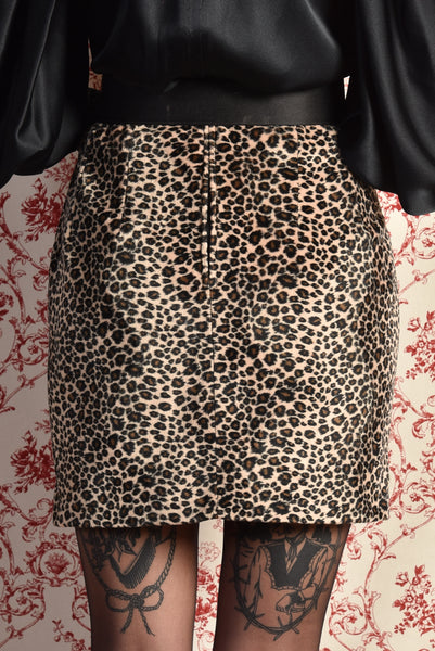 Tatyana 1990s Leopard Print Fur Skirt
