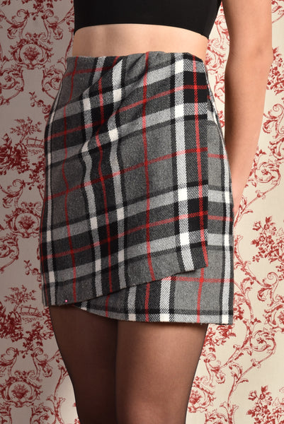 Katey 1990s Plaid Wool Mini Skirt