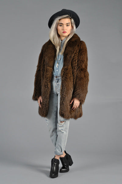 Cocoa Feathered Fox Fur Coat