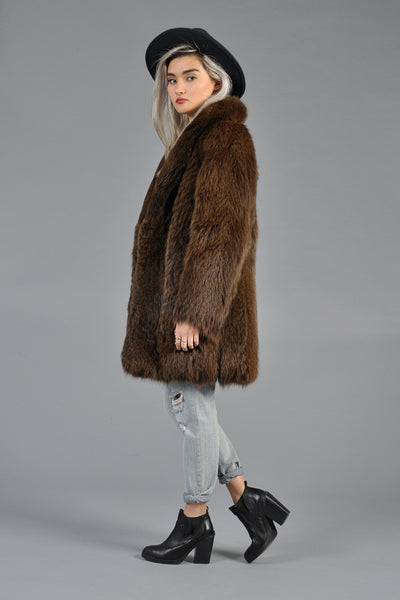 Cocoa Feathered Fox Fur Coat