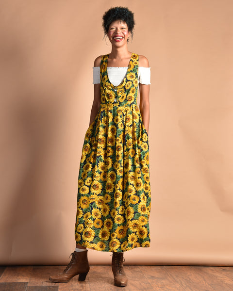 Sunflower Print 1990s Maxi Dress