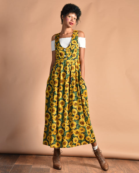 Sunflower Print 1990s Maxi Dress