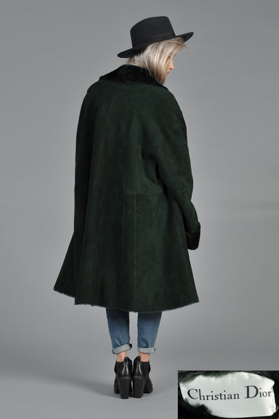 Christian Dior Reversible Green Shearling Swing Coat