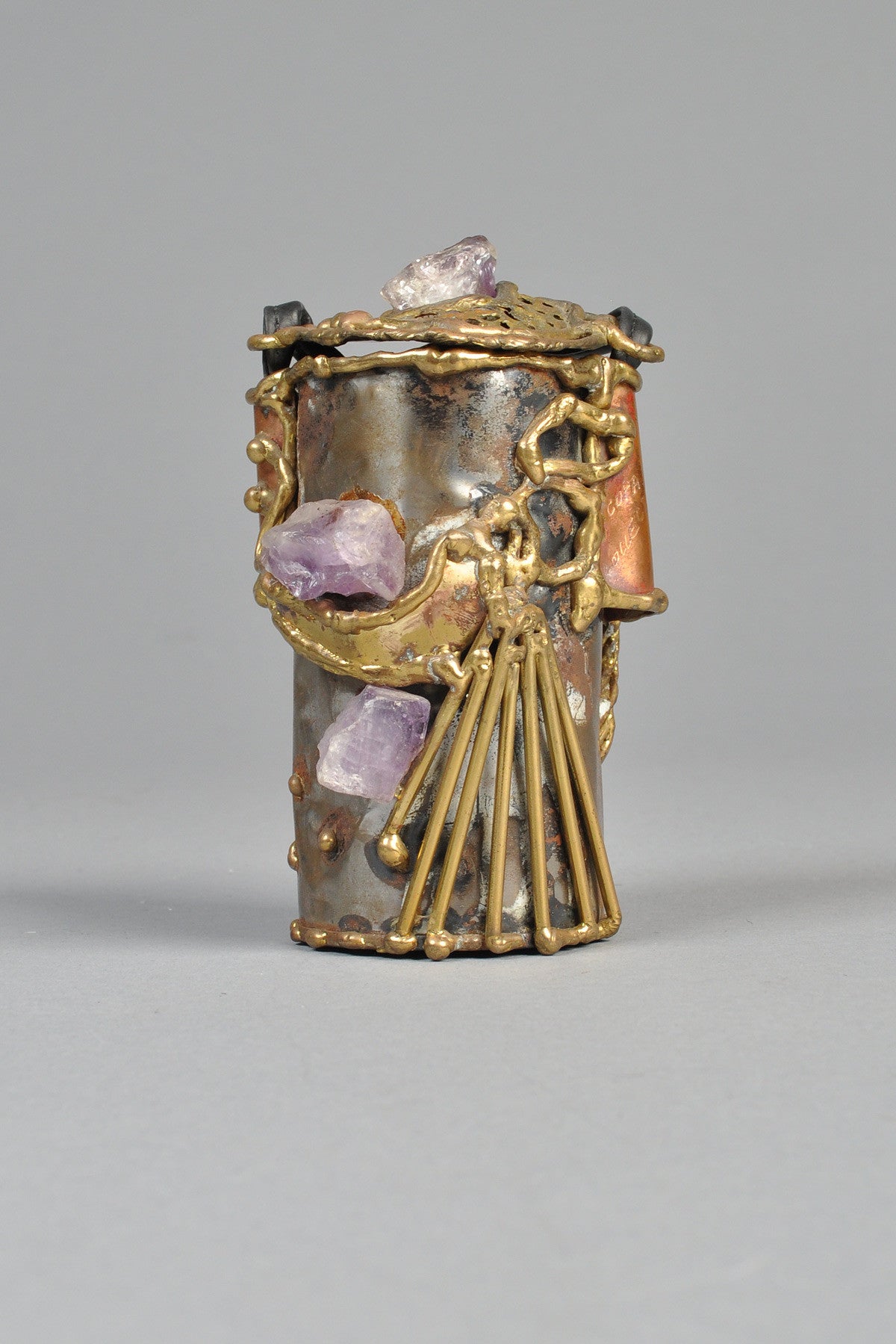 Brutalist Copa Collection Brass + Amethyst Cylindrical Purse