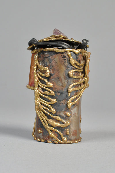 Brutalist Copa Collection Brass + Amethyst Cylindrical Purse