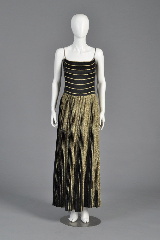 Gucci 70s Pleated Silk + Lamé Evening Gown w/Jacket