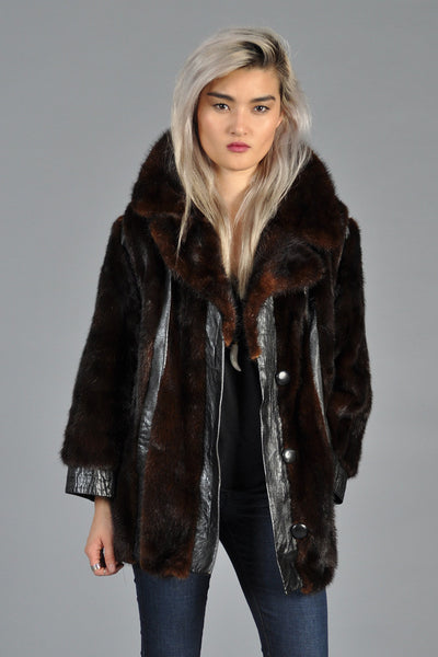 Mahogany Mink Fur + Leather Stripe Coat