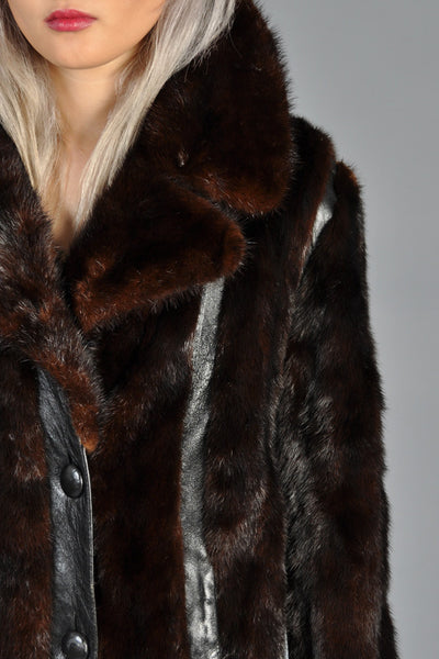 Mahogany Mink Fur + Leather Stripe Coat