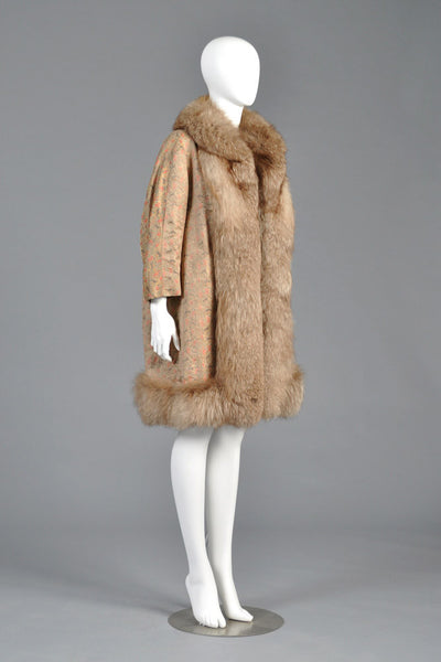 Pierre Balmain Vintage 1960s Haute Couture Brocade + Fox Fur Coat