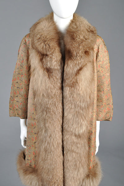 Pierre Balmain Vintage 1960s Haute Couture Brocade + Fox Fur Coat