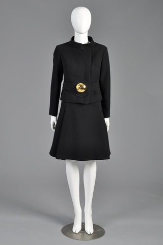 Pierre Cardin Vintage 1960s Wool Suit With Gold Brooch