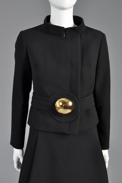 Pierre Cardin Vintage 1960s Wool Suit With Gold Brooch