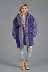 Purple Fox Fur + Suede Avant Garde Coat