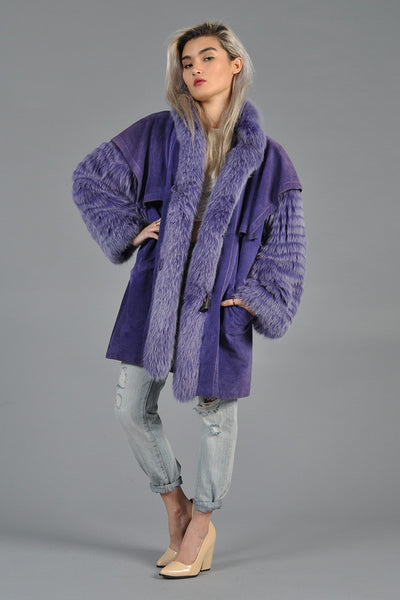 Purple Fox Fur + Suede Avant Garde Coat