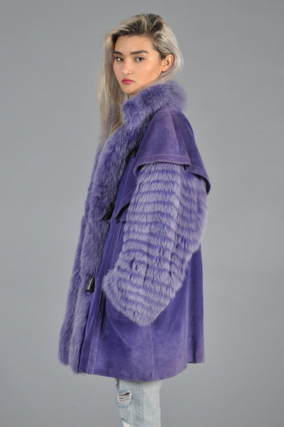 Purple Fox Fur + Suede Avant Garde Coat