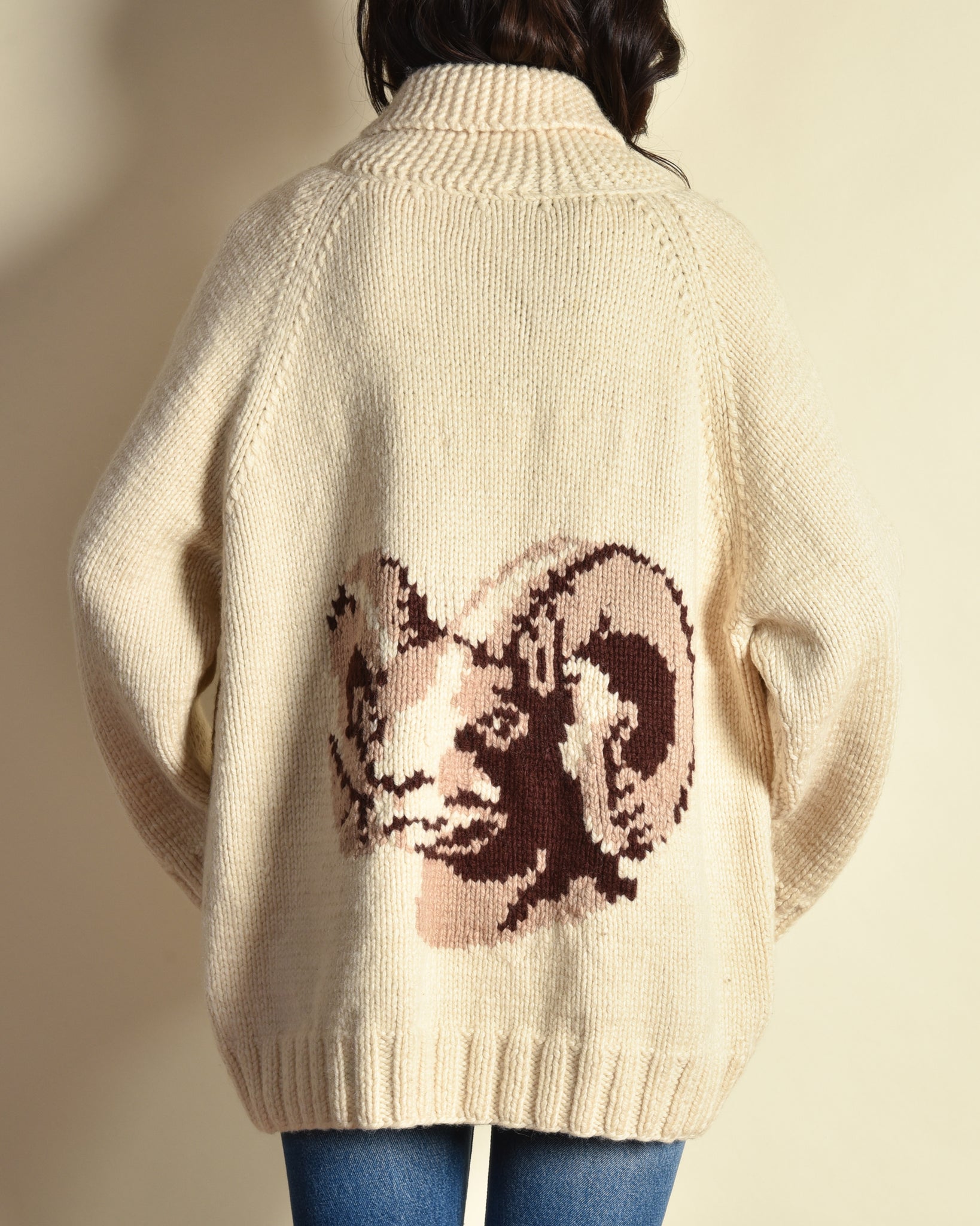 Big Horn Sheep 1970s Hand Knit Cardigan