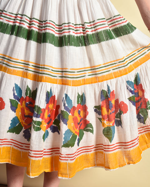 Kalei 1970s Floral Cotton Skirt