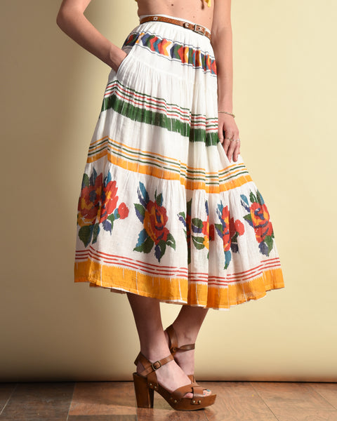Kalei 1970s Floral Cotton Skirt
