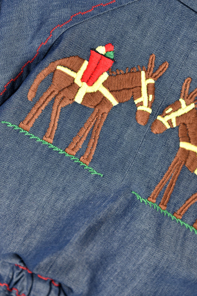 Verna Denim Coveralls w/ Embroidered Donkeys