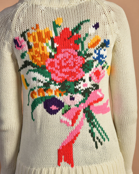 Bursting Boquet 70s Hand Knit Cardigan Sweater