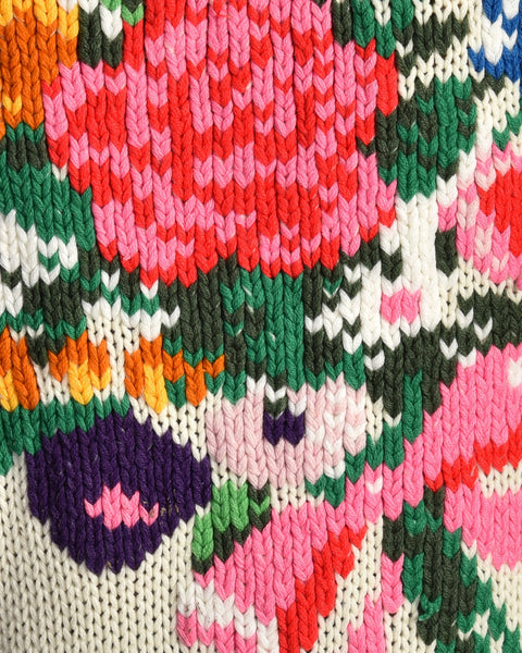 Bursting Boquet 70s Hand Knit Cardigan Sweater