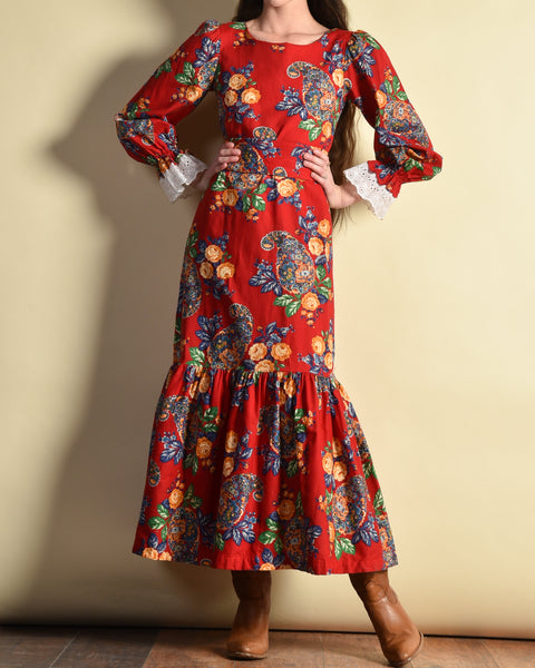Erma 1970s Ruffled Prairie Dress