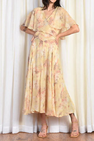 Arianna 1980s Silk Chiffon Cape Dress