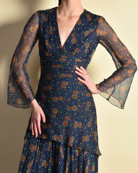 Aashvi 1970s Silk Chiffon Maxi Dress