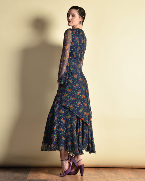 Aashvi 1970s Silk Chiffon Maxi Dress