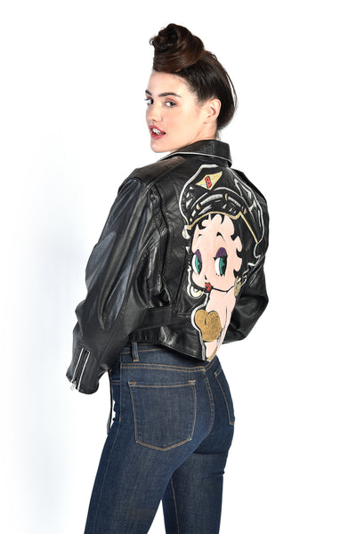 Betty Boop Cropped Leather Biker Jacket