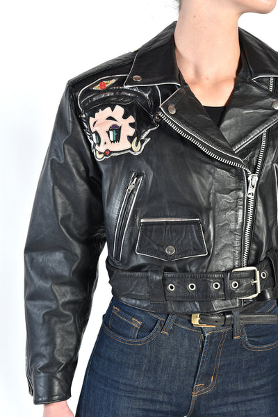 Betty Boop Cropped Leather Biker Jacket