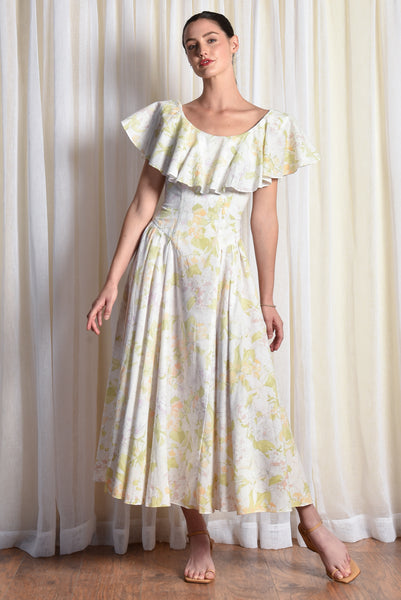 Dorothea 80s Ruffled Cotton Maxi Dress