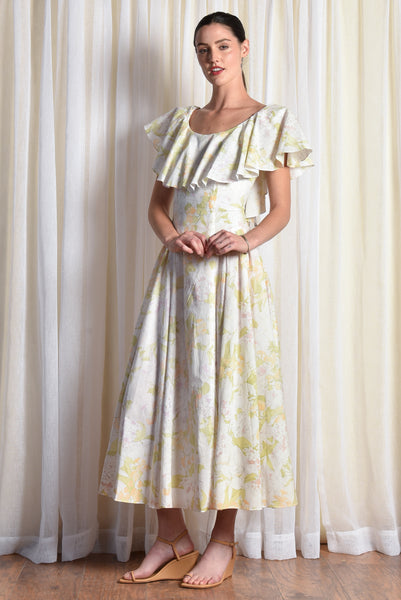 Dorothea 80s Ruffled Cotton Maxi Dress