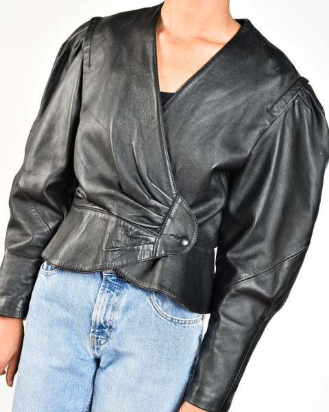 Pierrot 80s French Puff Sleeve Leather Jacket