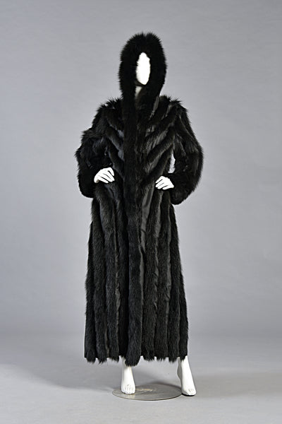 Carla Reversible Black Fox Fur Maxi Coat with Hood