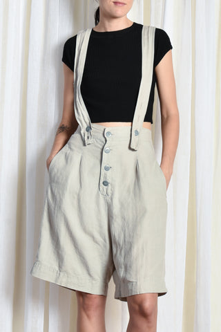 J. Morgan Puett 1990s Linen Suspender Shorts