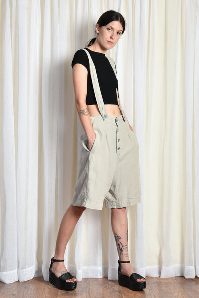 J. Morgan Puett 1990s Linen Suspender Shorts