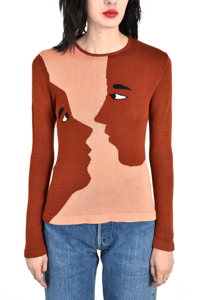 Jackie 1970s 2 Tone Faces Knit Top
