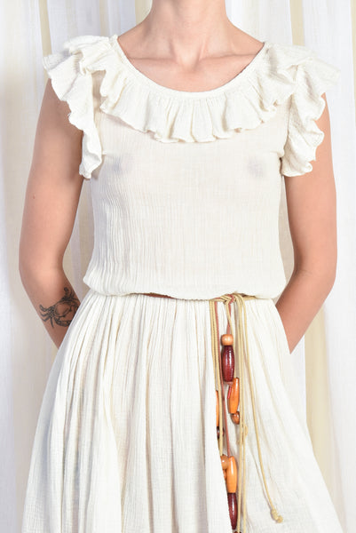 Tillie 1970s Ruffled Cotton Gauze Dress