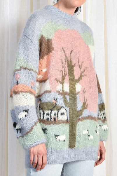 Oveja 1980s Hand Knit Mohair Sheep Sweater