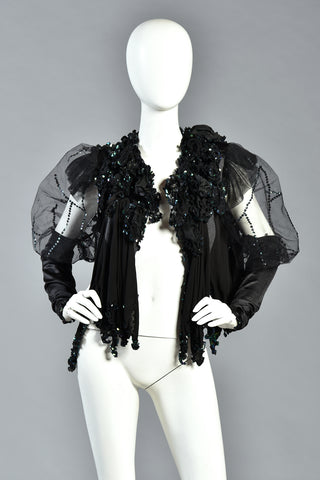 Lanie Draped Petal Jacket w/ Sequins & Mesh Sleeves