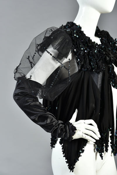 Lanie Draped Petal Jacket w/ Sequins & Mesh Sleeves