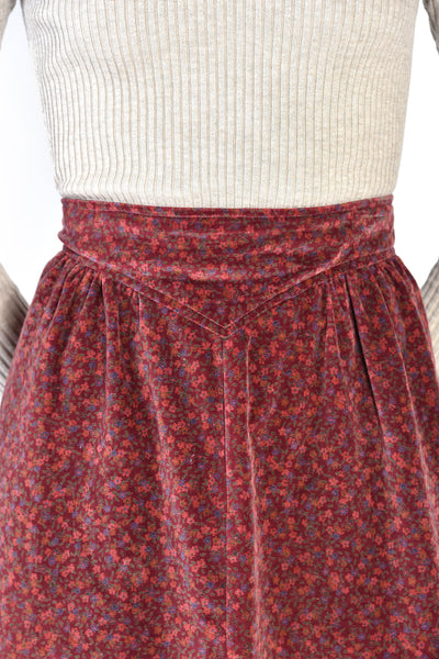 Amy 1970s Floral Velvet Skirt
