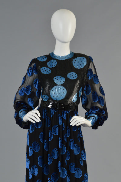 Adele Simpson Velvet Sequin Polkadot Evening Gown