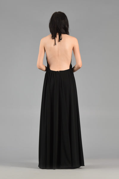 Adele Simpson 1970s Backless Grecian Cutout Evening Gown