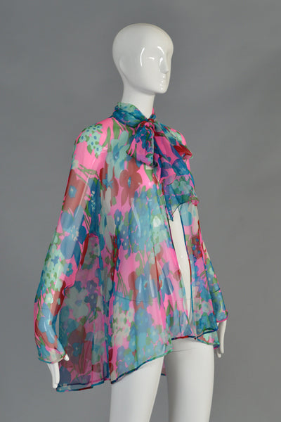 Adele Simpson 1970s Silk Chiffon Dress + Jacket