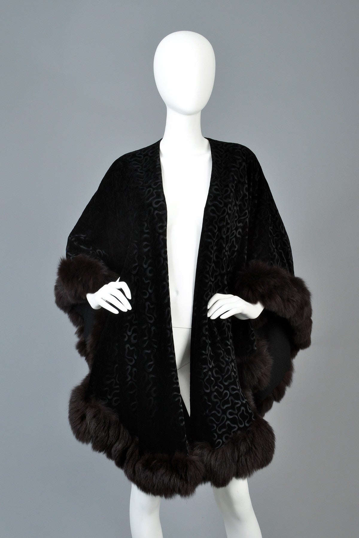 Vintage Adrienne Landau Velvet + Fox Fur Cape