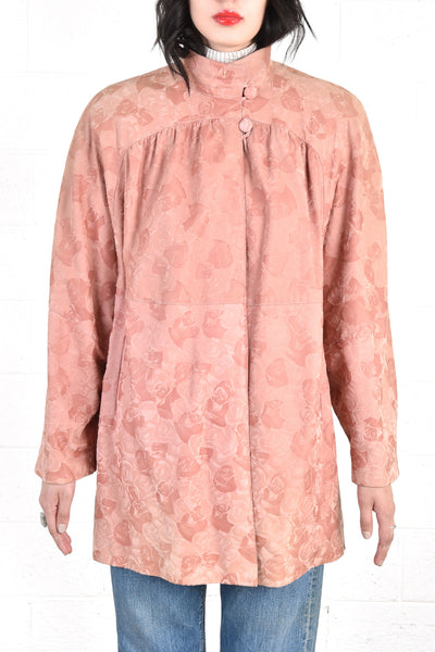 Bally Dusty Rose Leather Jacket w/Embossed Roses