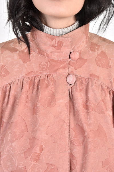 Bally Dusty Rose Leather Jacket w/Embossed Roses